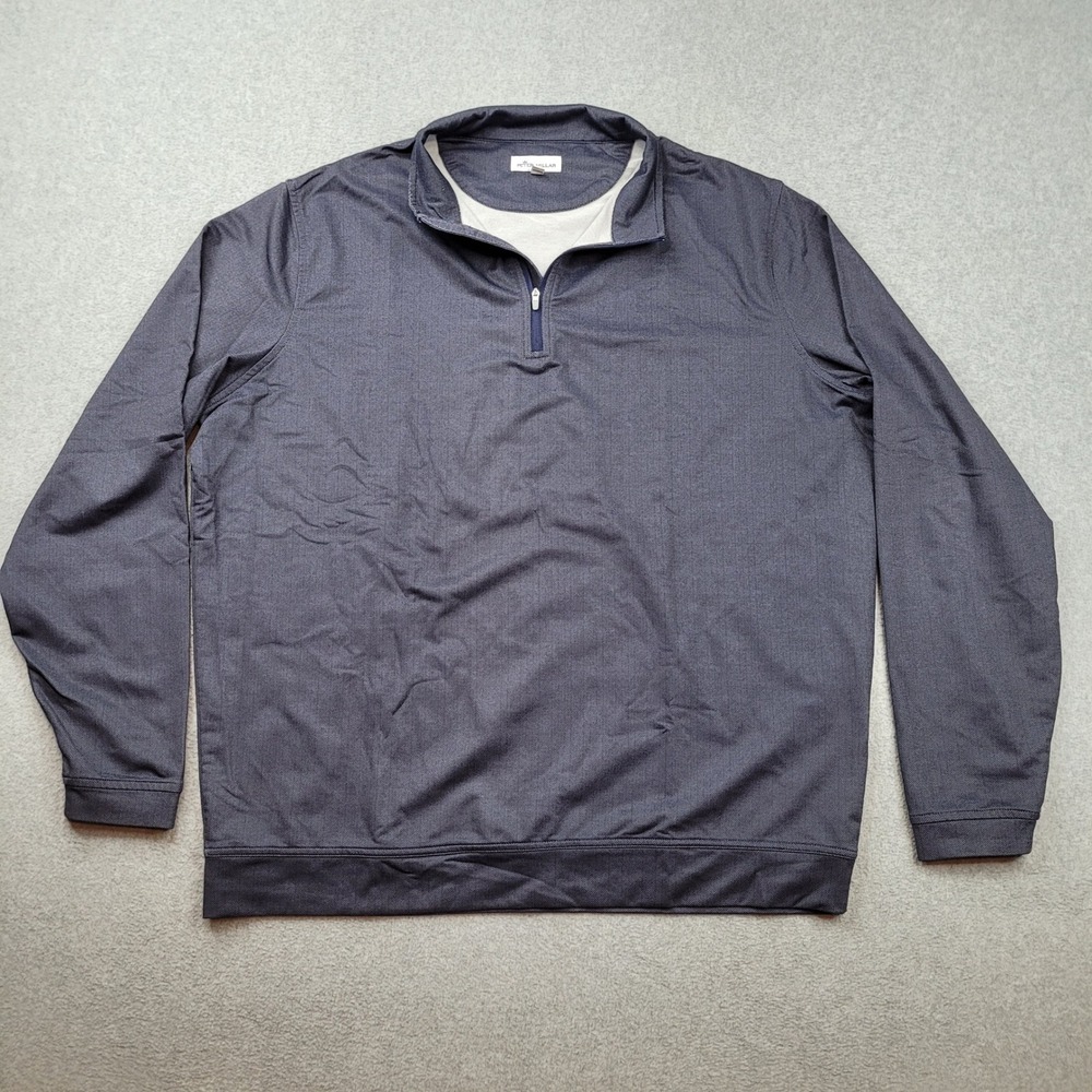 Peter Millar Quarter Zip Pullover Mens XL Blue Herringbone Crown Logo Sport